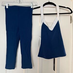 Fashion Nova Blue and White Cropped Jumpsuit